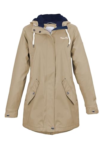 Regenliebe Damen Regenmantel | Friesennerz tailliert | gestreiftes Innenfutter | winddicht und wasserdicht, Größe:42, Farbe:cappuccino von Regenliebe