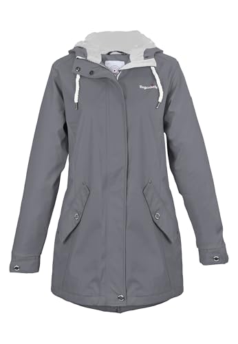 Regenliebe Damen Regenmantel | Friesennerz tailliert | gestreiftes Innenfutter | winddicht und wasserdicht, Größe:52, Farbe:grau von Regenliebe