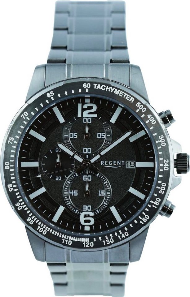 Regent Chronograph Regent Herren Armbanduhr Chronograph, (Chronograph), Herren Armbanduhr rund, extra groß (ca. 44mm), Metallarmband von Regent