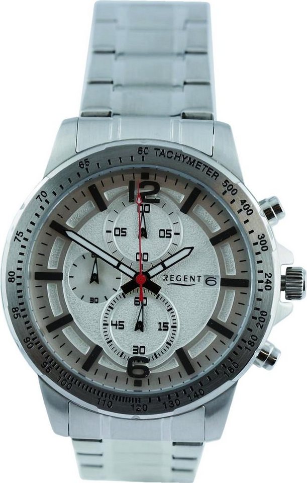 Regent Chronograph Regent Herren Armbanduhr Chronograph, Herren Armbanduhr rund, extra groß (ca. 44mm), Metallarmband von Regent