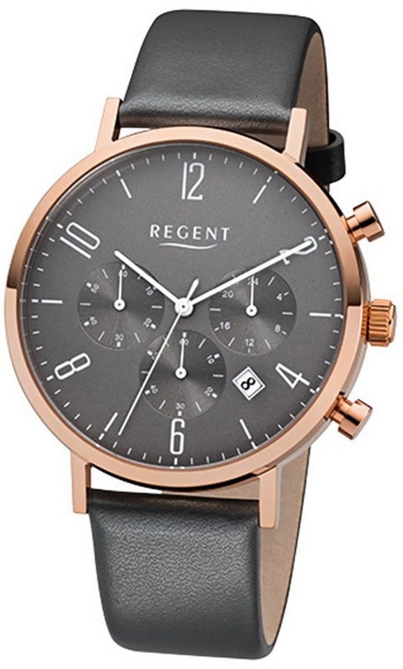Regent Chronograph Regent Herren-Armbanduhr anthrazit grau, Herren Armbanduhr rund, groß (ca. 42mm), Edelstahl, Elegant von Regent