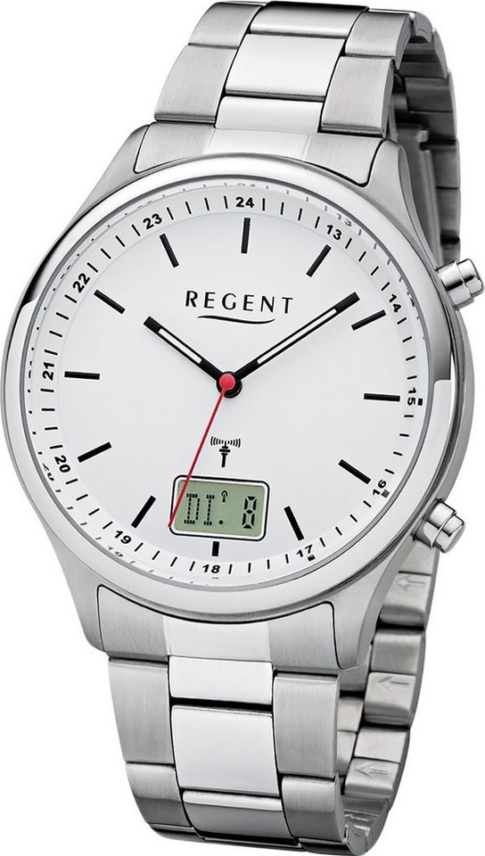 Regent Funkuhr Regent Metall Herren Uhr BA-448, Herrenuhr Metallarmband silber, rundes Gehäuse, groß (ca. 40mm) von Regent