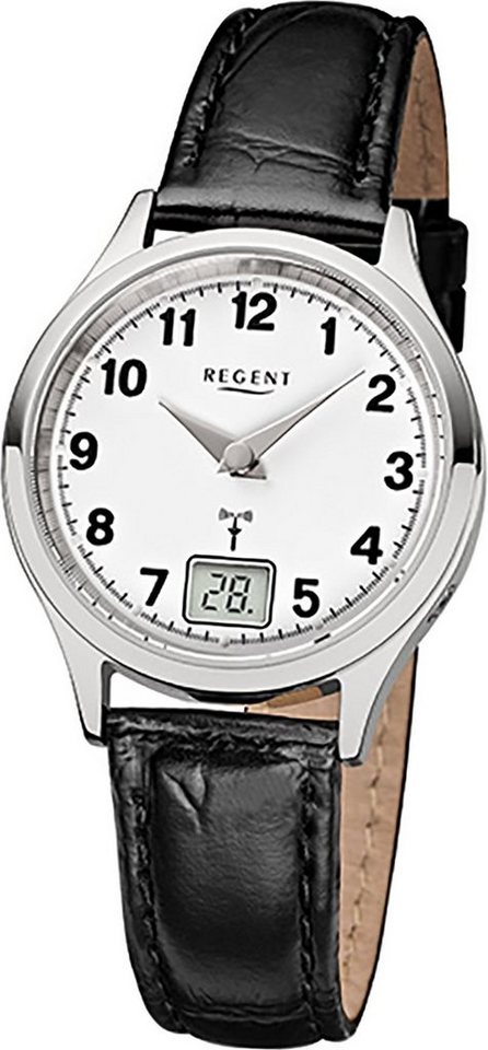 Regent Funkuhr Regent Leder Damen Uhr FR-192 Funkuhr, Damenuhr mit Lederarmband, rundes Gehäuse, (ca. 29mm), Elegant-Style von Regent