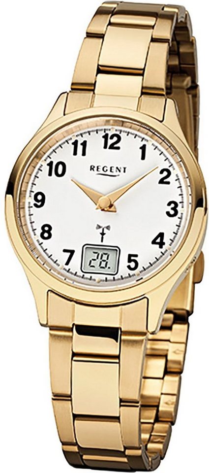 Regent Funkuhr Regent Edelstahl Damen Uhr Funkuhr, Damenuhr rund, klein (29mm) Edelstahl, Edelstahlarmband, Elegant-Style von Regent