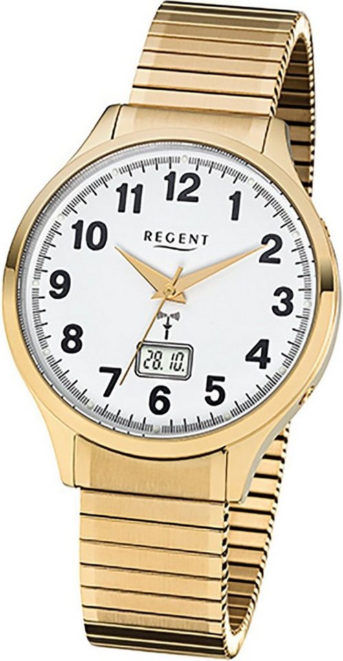 Regent Funkuhr Regent Edelstahl Herren Uhr Funkuhr, Herrenuhr rund, (ca. 40mm), Edelstahl, Edelstahlarmband, Elegant-Style von Regent