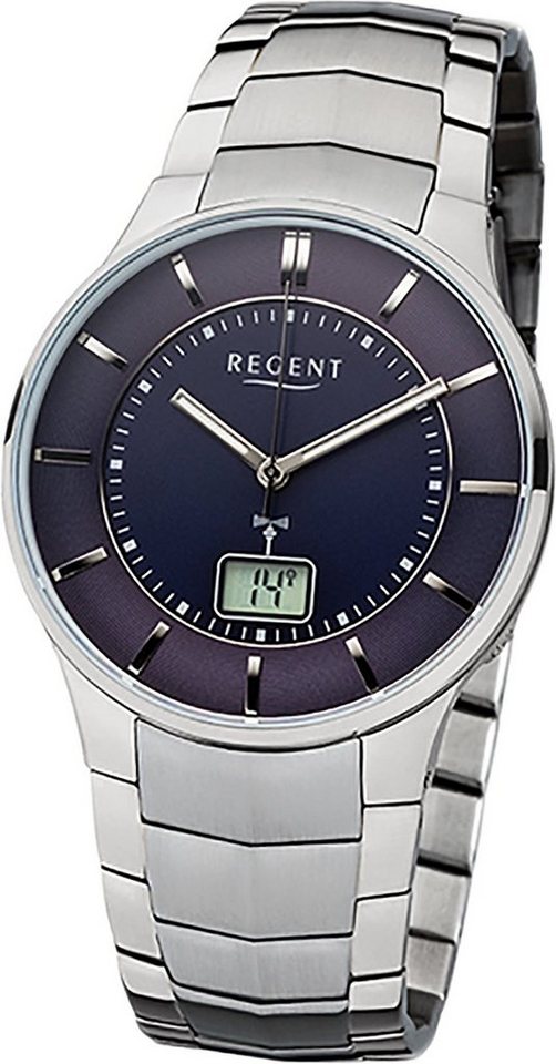 Regent Funkuhr Regent Stahl Herren Uhr FR-214 Funkuhr, Herrenuhr mit Edelstahlarmband, rundes Gehäuse (ca39mm), Elegant-Style von Regent