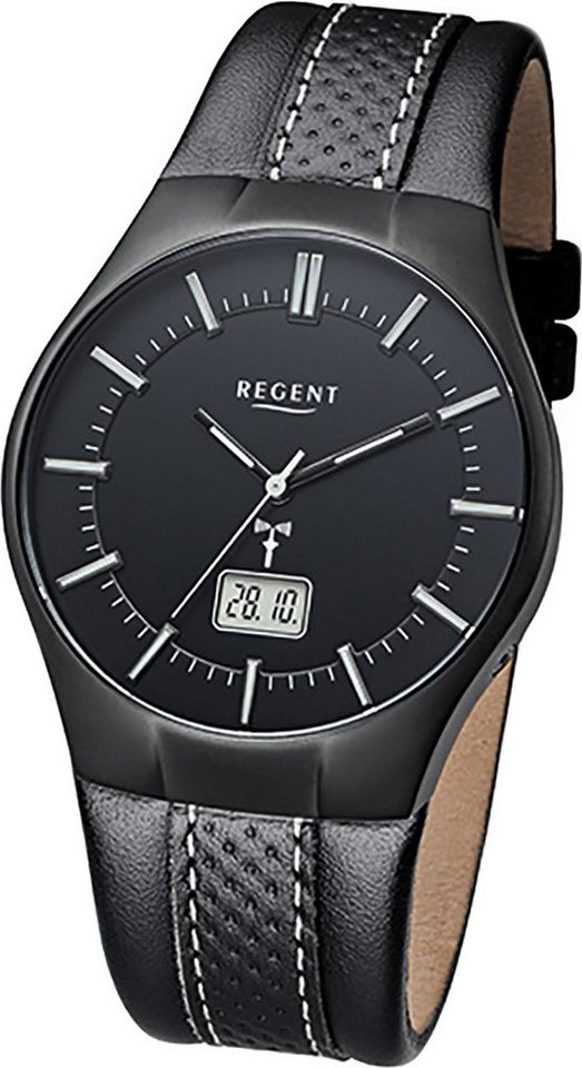 Regent Funkuhr Regent Leder Herren Uhr FR-216 Funkuhr, Herrenuhr mit Lederarmband, rundes Gehäuse, (ca. 39mm), Elegant-Style von Regent