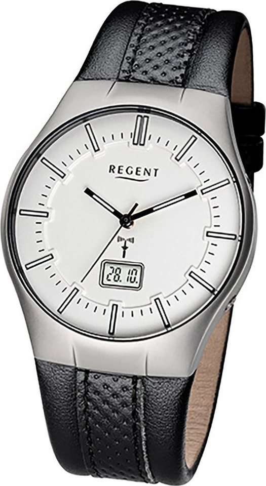 Regent Funkuhr Regent Leder Herren Uhr FR-217 Funkuhr, Herrenuhr mit Lederarmband, rundes Gehäuse, (ca. 39mm), Elegant-Style von Regent