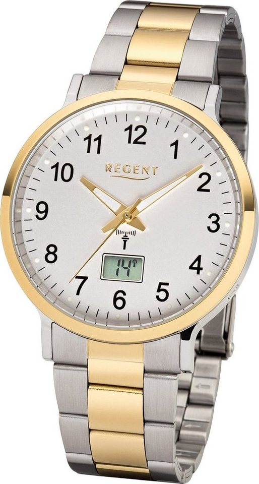 Regent Funkuhr Regent Metall Herren Uhr FR-245, Herrenuhr mit Metallarmband, rundes Gehäuse (ca. 40mm), Elegant-Style von Regent