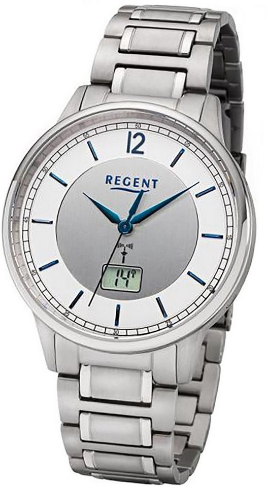 Regent Funkuhr Regent Titan Herren Uhr, Herrenuhr rund, groß (ca. 41mm), Titan, Titanarmband, Elegant-Style von Regent