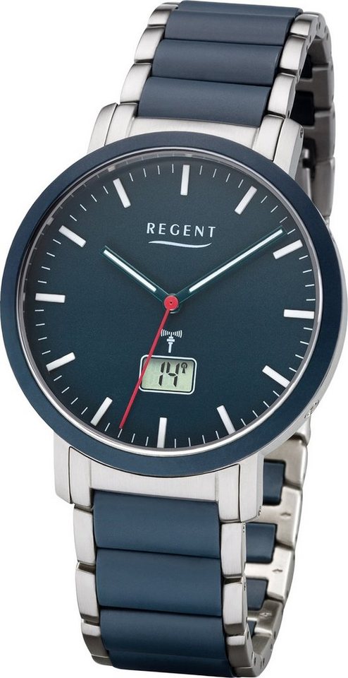 Regent Funkuhr Regent Metall Herren Uhr FR-254, Herrenuhr mit Metallarmband, rundes Gehäuse (ca. 40mm), Elegant-Style von Regent