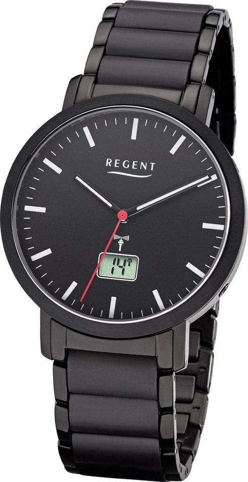 Regent Funkuhr Regent Analog-Digital Herren Uhr FR-255, Herrenuhr mit Metallarmband, rundes Gehäuse (ca. 40mm), Elegant-Style von Regent