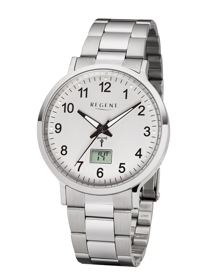 Regent Funkuhr Herrenfunkuhr Stahl 40mm 3 Bar Sicherheitsfaltschliesse FR246 -7 -8 von Regent