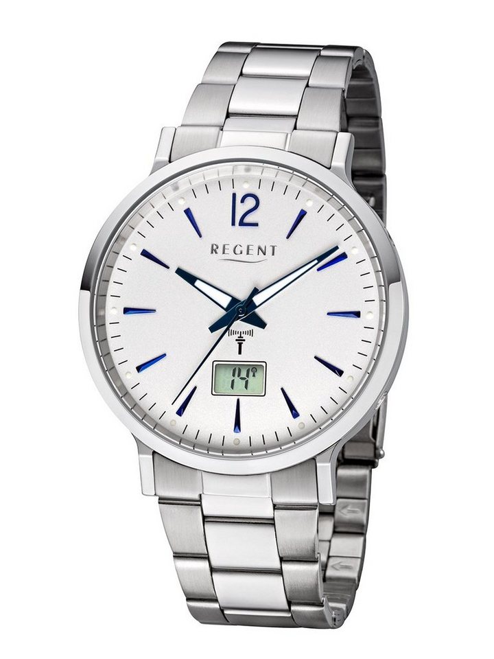 Regent Funkuhr Herrenfunkuhr Stahl 40mm 3 Bar Sicherheitsfaltschliesse FR246 -7 -8 von Regent