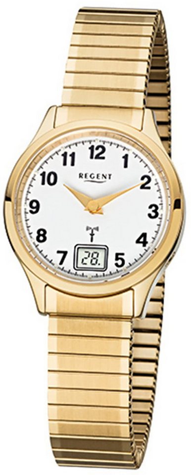 Regent Funkuhr Regent Damen-Armbanduhr gold, (Funkuhr), Damen Funkuhr rund, klein (ca. 29mm), Edelstahlarmband von Regent