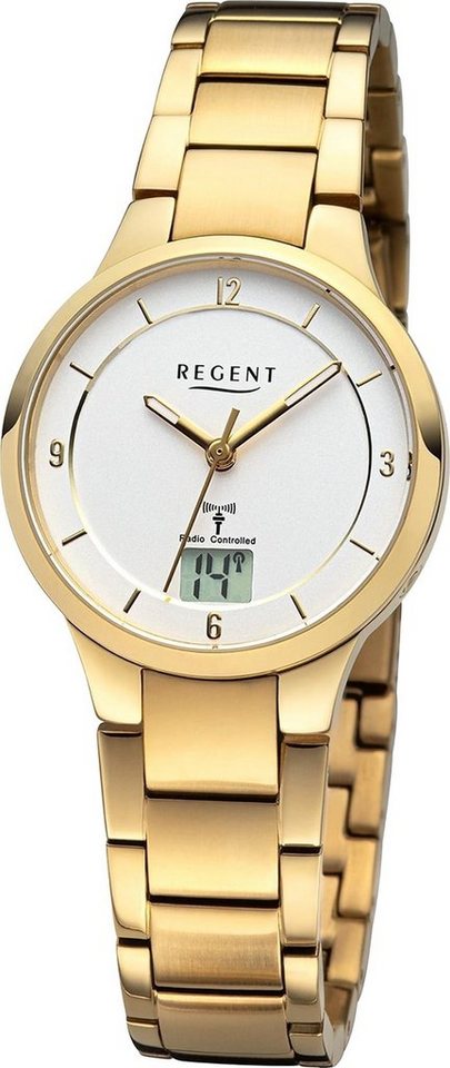 Regent Funkuhr Regent Damen Funkuhr Analog-Digital, (Funkuhr), Damen Funkuhr rund, extra groß (ca. 30mm), Metallarmband von Regent