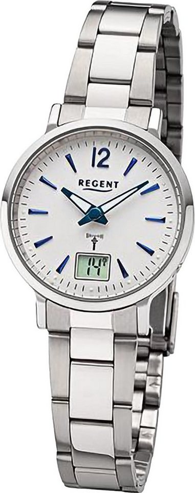 Regent Funkuhr Regent Damen Funkuhr Analog-Digital, (Funkuhr), Damen Funkuhr rund, extra groß (ca. 30mm), Metallarmband von Regent