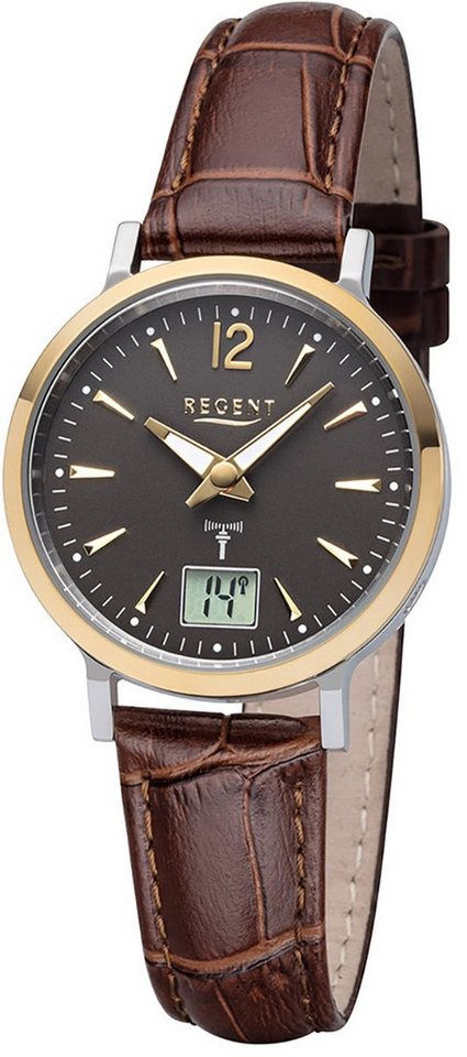 Regent Funkuhr Regent Damen Uhr FR-257 Leder Funkwerk, (Funkuhr), Damen Funkuhr rund, klein (ca. 30mm), Lederarmband von Regent