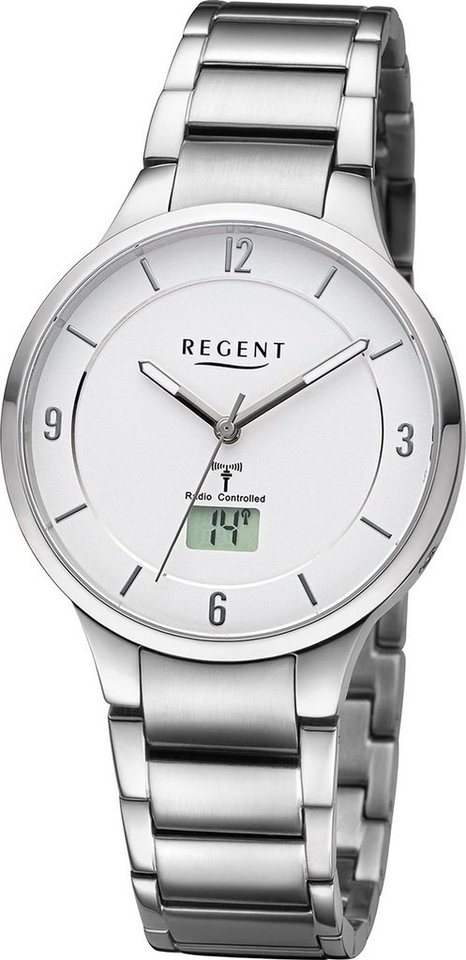 Regent Funkuhr Regent Herren Funkuhr Analog-Digital, (Funkuhr), Herren Funkuhr rund, extra groß (ca. 39mm), Metallarmband von Regent