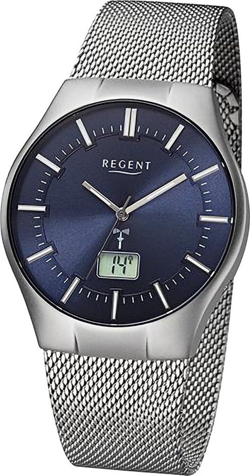Regent Funkuhr Regent Herren Funkuhr Analog-Digital, (Funkuhr), Herren Funkuhr rund, extra groß (ca. 39mm), Metallarmband von Regent