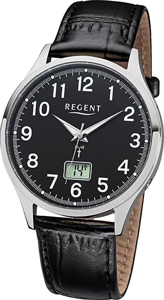 Regent Funkuhr Regent Herren Funkuhr Analog-Digital, (Funkuhr), Herren Funkuhr rund, extra groß (ca. 40mm), Lederarmband von Regent