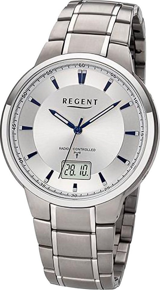 Regent Funkuhr Regent Herren Funkuhr Analog-Digital, (Funkuhr), Herren Funkuhr rund, extra groß (ca. 40mm), Metallarmband von Regent