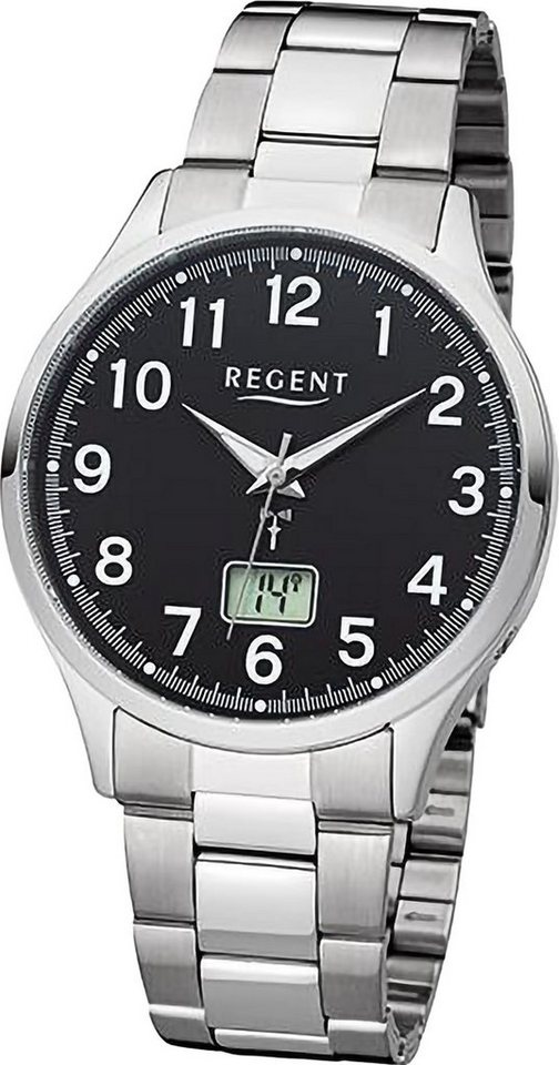Regent Funkuhr Regent Herren Funkuhr Analog-Digital, (Funkuhr), Herren Funkuhr rund, extra groß (ca. 40mm), Metallarmband von Regent