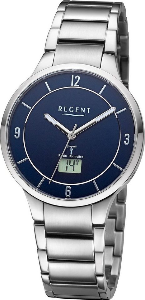 Regent Funkuhr Regent Herren Funkuhr Analog-Digital, Herren Funkuhr rund, extra groß (ca. 39mm), Metallarmband von Regent