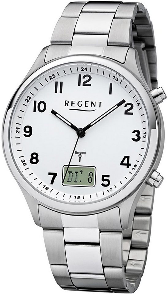 Regent Funkuhr Regent Herren Uhr BA-444 Metall Funkwerk, (Funkuhr), Herren Funkuhr rund, groß (ca. 40mm), Metallarmband von Regent