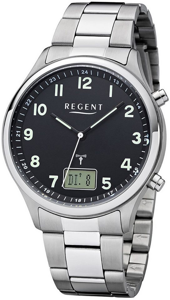 Regent Funkuhr Regent Herren Uhr BA-445 Metall Funkwerk, (Funkuhr), Herren Funkuhr rund, groß (ca. 40mm), Metallarmband von Regent