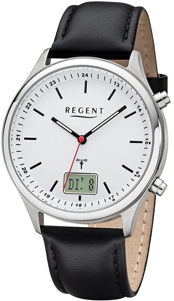 Regent Funkuhr Regent Herren Uhr BA-449 Metall Funkwerk, (Funkuhr), Herren Funkuhr rund, groß (ca. 40mm), Lederarmband von Regent