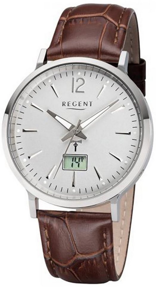 Regent Funkuhr Regent Herren Uhr FR-243 Leder Funkwerk, Herren Funkuhr rund, groß (ca. 40mm), Lederarmband von Regent