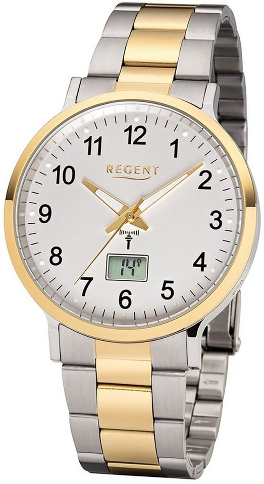 Regent Funkuhr Regent Herren Uhr FR-245 Metall Funk, (Funkuhr), Herren Funkuhr rund, groß (ca. 40mm), Metallarmband von Regent
