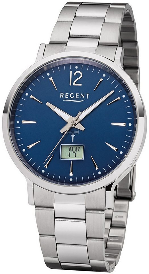 Regent Funkuhr Regent Herren Uhr FR-247 Metall Funkwerk, (Funkuhr), Herren Funkuhr rund, groß (ca. 40mm), Metallarmband von Regent