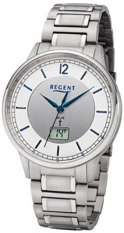 Regent Funkuhr Regent Herren Uhr FR-250 Titan Funkwerk, Herren Funkuhr rund, groß (ca. 41mm), Titanarmband von Regent