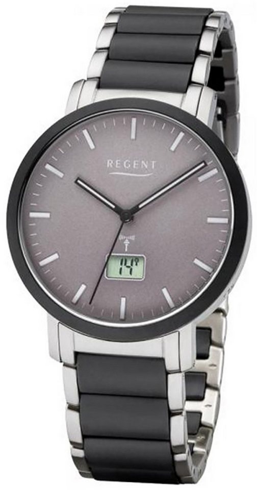 Regent Funkuhr Regent Herren Uhr FR-253 Metall Funk, Herren Funkuhr rund, groß (ca. 40mm), Metallarmband von Regent