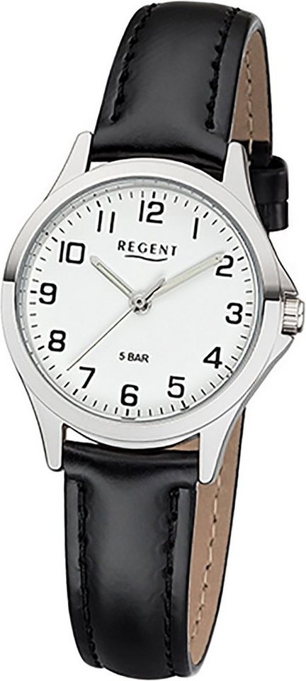 Regent Quarzuhr Regent Leder Damen Uhr 2112418 Analog, Damenuhr Lederarmband schwarz, rundes Gehäuse, klein (ca. 29mm) von Regent