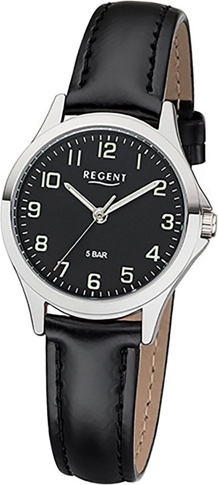 Regent Quarzuhr Regent Leder Damen Uhr 2112419 Analog, Damenuhr Lederarmband schwarz, rundes Gehäuse, klein (ca. 29mm) von Regent