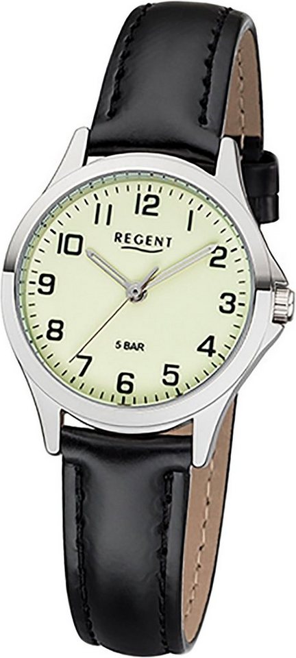 Regent Quarzuhr Regent Leder Damen Uhr 2112427 Analog, Damenuhr Lederarmband schwarz, rundes Gehäuse, klein (ca. 29mm) von Regent