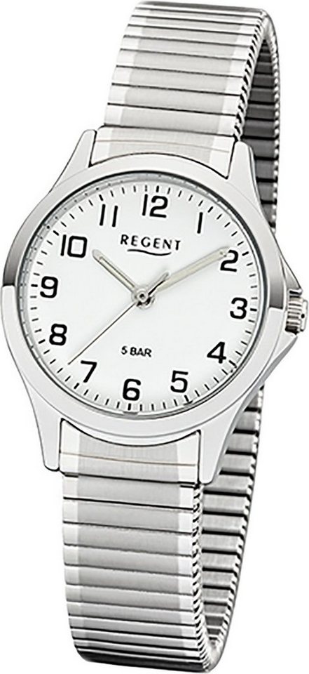 Regent Quarzuhr Regent Metall Damen Uhr 2242424 Analog, Damenuhr Metallarmband silber, rundes Gehäuse, klein (ca. 29mm) von Regent