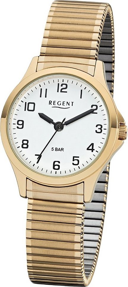 Regent Quarzuhr Regent Metall Damen Uhr 2243489 Analog, Damenuhr Metallarmband gold, rundes Gehäuse, klein (ca. 29mm) von Regent