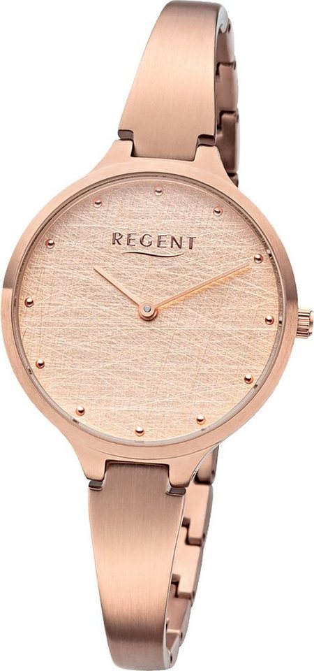 Regent Quarzuhr Regent Edelstahl Damen Uhr BA-561 Quarz, Damenuhr Edelstahlarmband rosa, rundes Gehäuse, mittel (ca. 33mm) von Regent