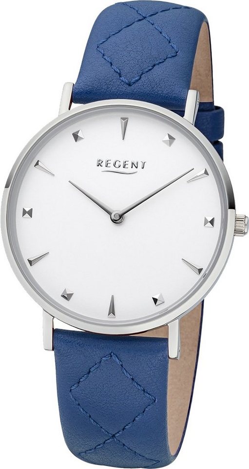 Regent Quarzuhr Regent Leder Damen Uhr BA-573 Quarz, Damenuhr Lederarmband blau, rundes Gehäuse, mittel (ca. 36mm) von Regent