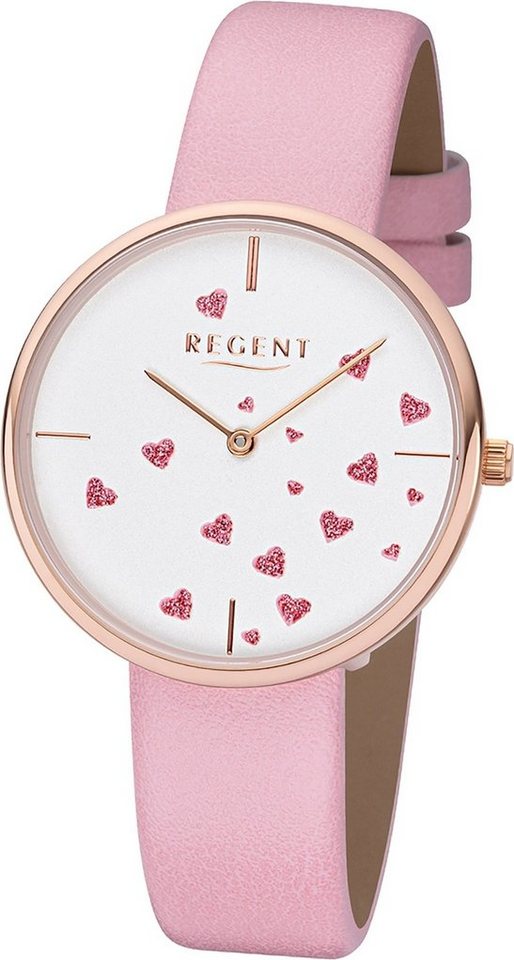 Regent Quarzuhr Regent Leder Damen Uhr BA-608 Armbanduhr, Damenuhr Lederarmband rosa, rundes Gehäuse, mittel (ca. 36mm) von Regent