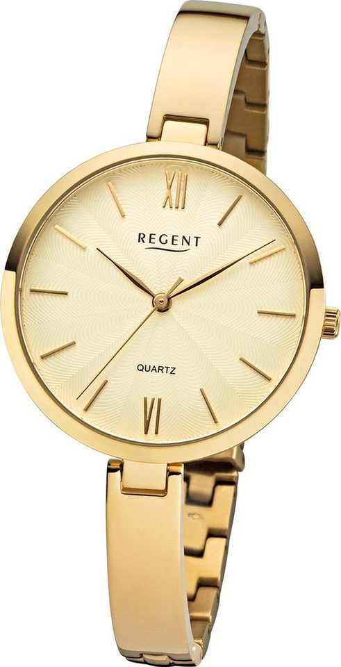 Regent Quarzuhr Regent Metall Damen Uhr F-1146 Analoge, Damenuhr Metallarmband gold, rundes Gehäuse, mittel (ca. 34mm) von Regent