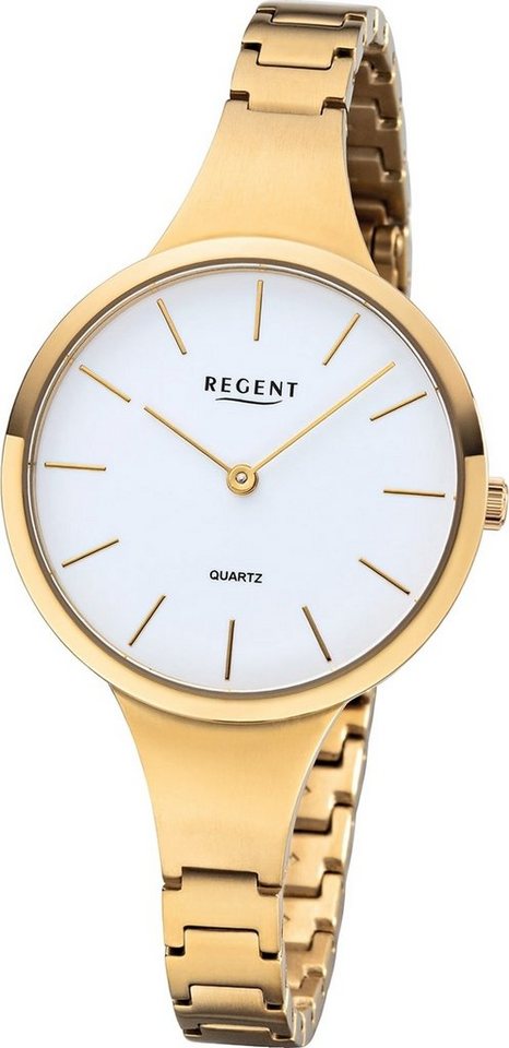 Regent Quarzuhr Regent Metall Damen Uhr F-1154 Analoge, Damenuhr Metallarmband gold, rundes Gehäuse, mittel (ca. 32mm) von Regent