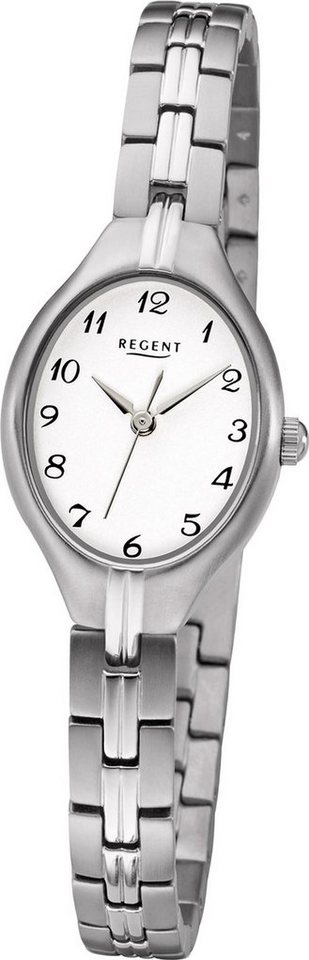Regent Quarzuhr Regent Metall Damen Uhr F-1162 Analog, Damenuhr Metallarmband silber, ovales Gehäuse, mittel (ca. 35mm) von Regent