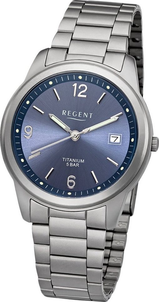 Regent Quarzuhr Regent Metall Herren Uhr F-1173 Analog, (Analoguhr), Herrenuhr Metallarmband silber, rundes Gehäuse, mittel (ca. 36mm) von Regent