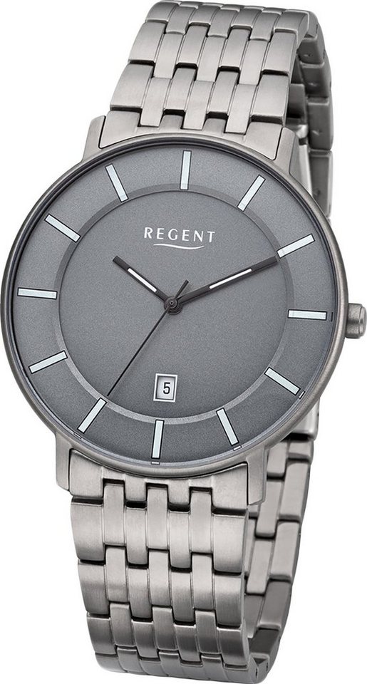 Regent Quarzuhr Regent Metall Herren Uhr F-1175 Analog, Herrenuhr Metallarmband silber, rundes Gehäuse, mittel (ca. 39mm) von Regent