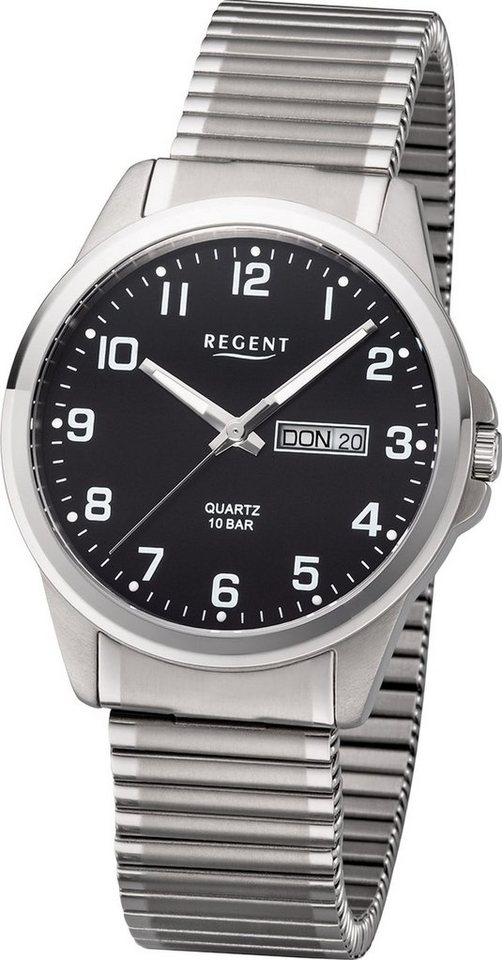 Regent Quarzuhr Regent Metall Herren Uhr F-1199 Analog, Herrenuhr Metallarmband silber, rundes Gehäuse, groß (ca. 40mm) von Regent